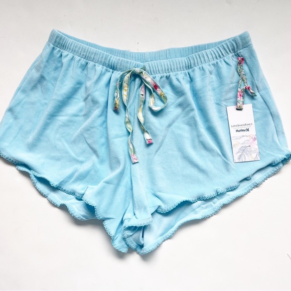 LoveShackFancy Pants - LoveShackFancy Hurley Shorts Blue New Large LSF Collab Cozy Loungewear Beach